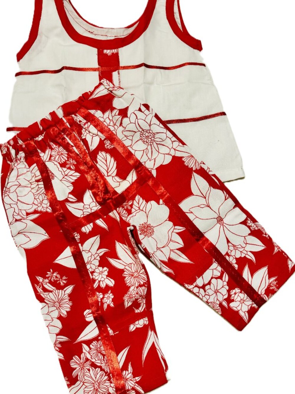 Red and White Kid's Capri Set - Handmade